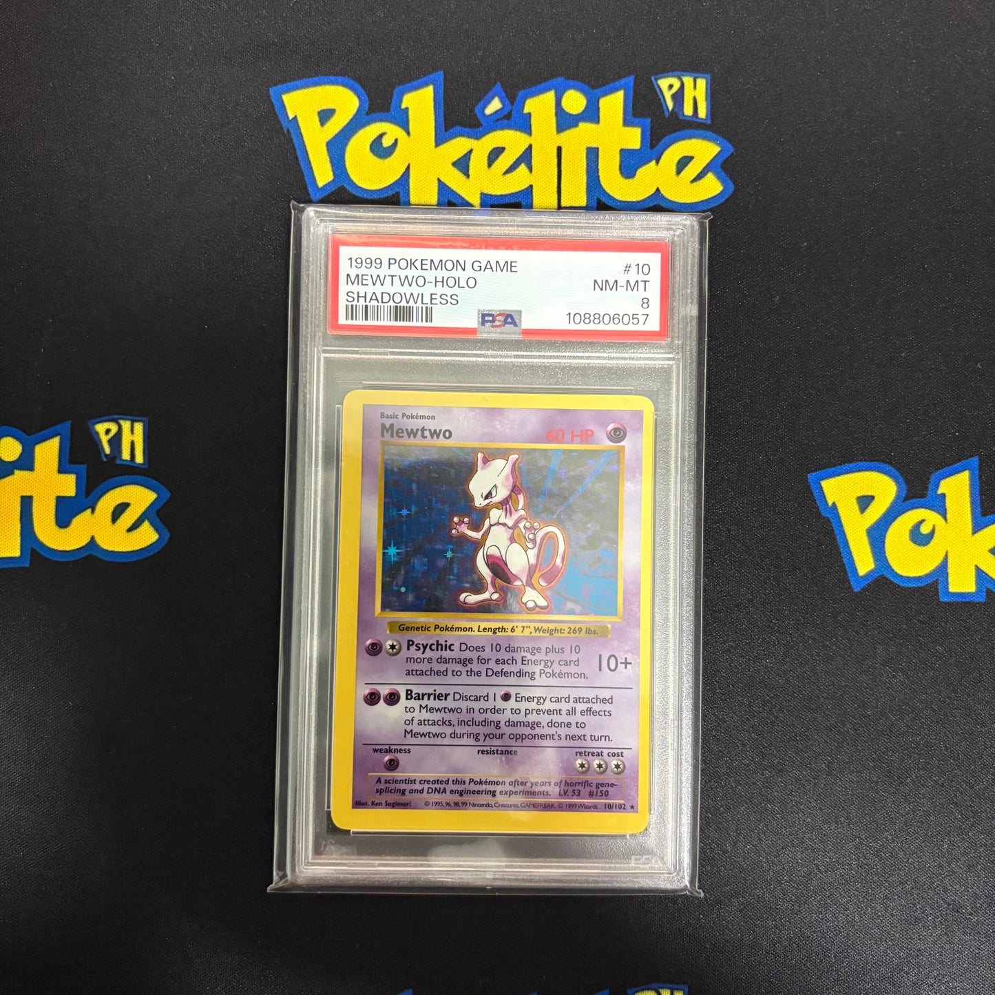 Pokemon Game Mewtwo Holo Shadowless 1999  #10 PSA 8